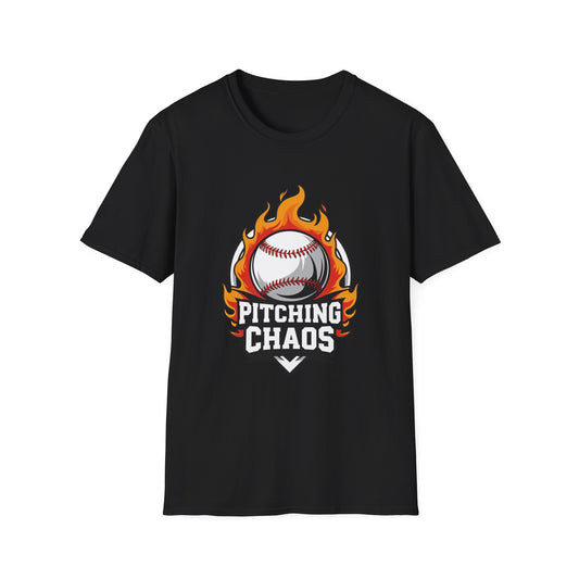 Pitching Chaos Baseball T-Shirt for Sports Enthusiasts