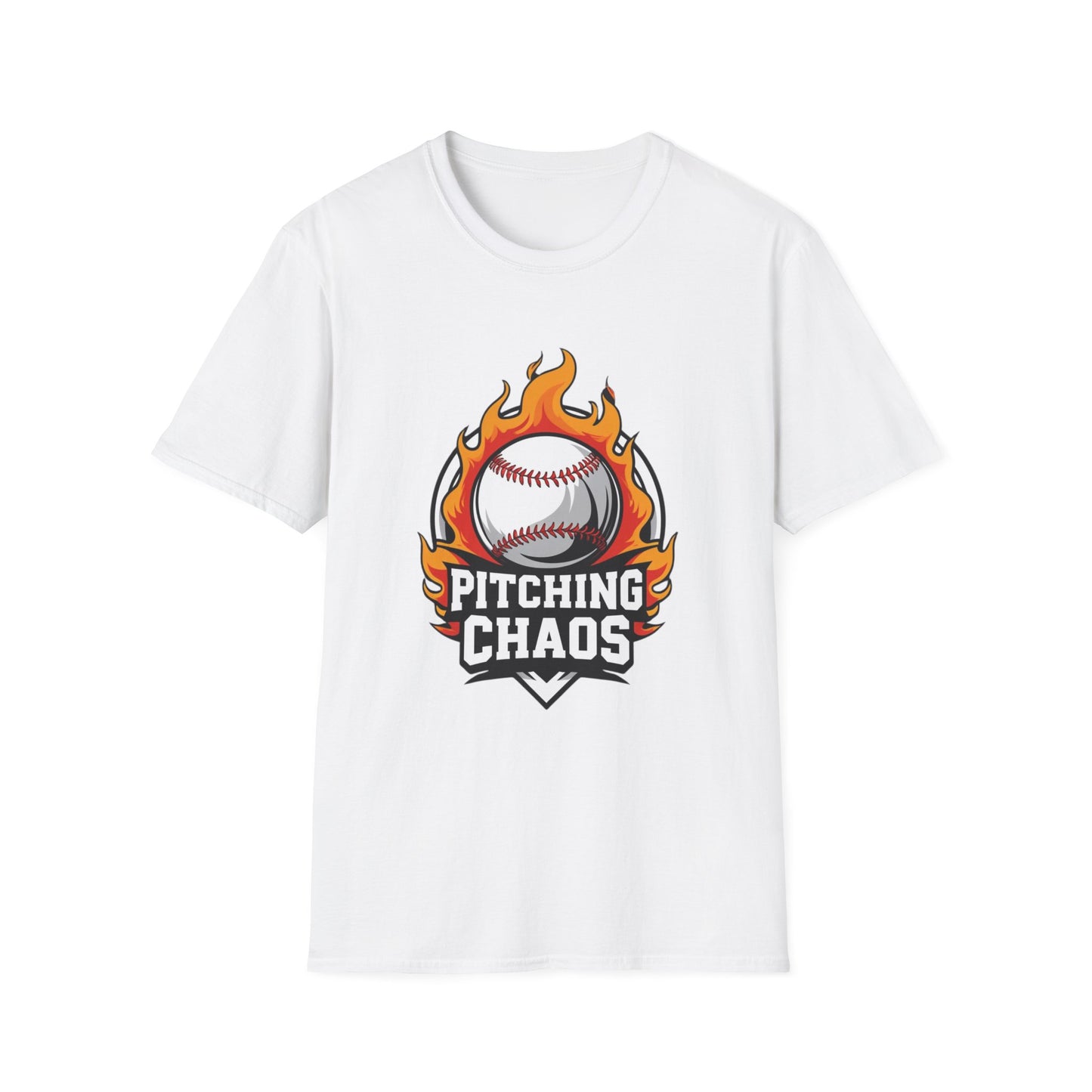 Pitching Chaos Baseball T-Shirt for Sports Enthusiasts