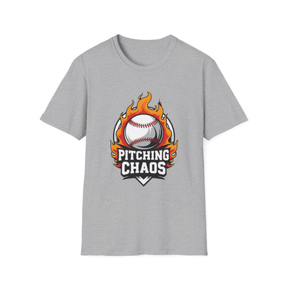 Pitching Chaos Baseball T-Shirt for Sports Enthusiasts