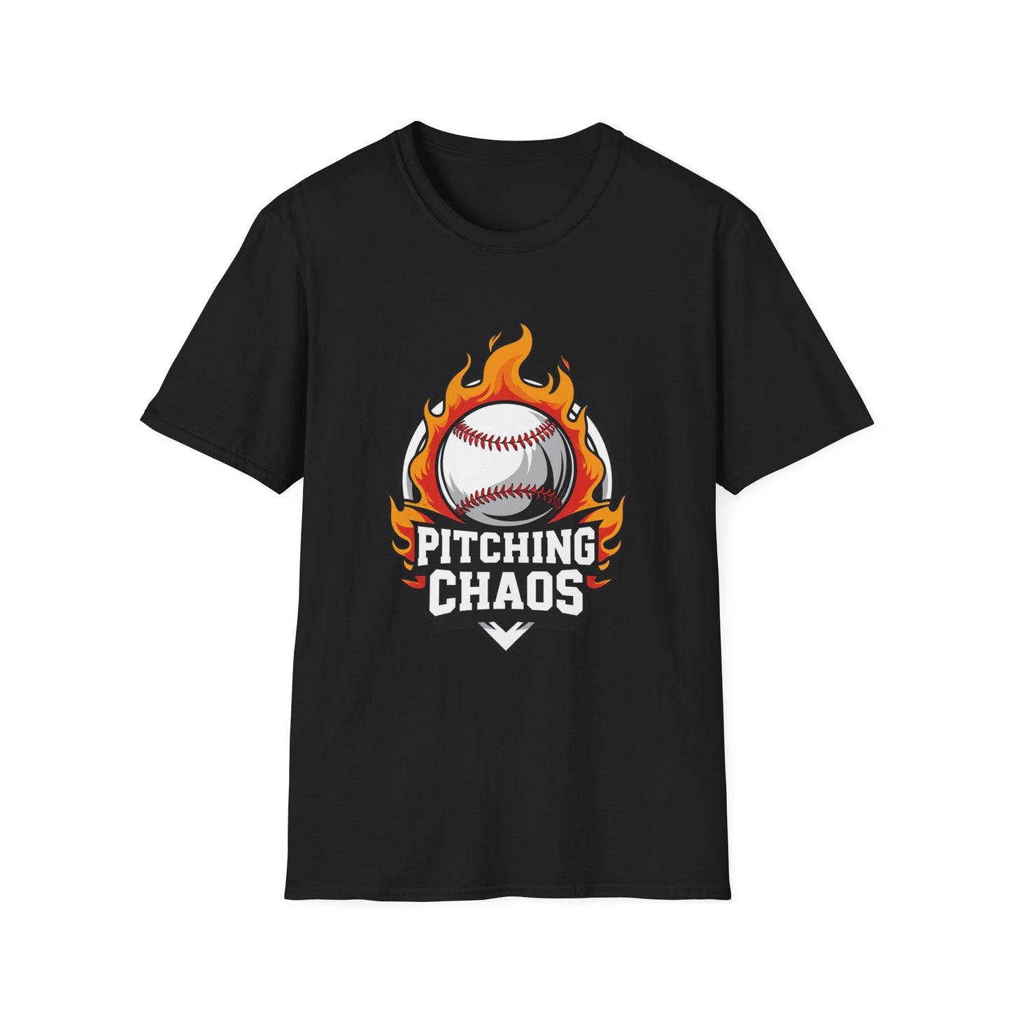 Pitching Chaos Baseball T-Shirt for Sports Enthusiasts