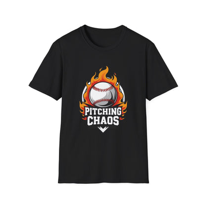 Pitching Chaos Baseball T-Shirt for Sports Enthusiasts